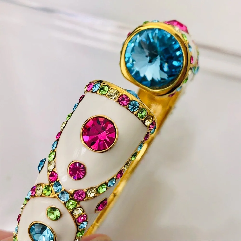 ROSS SIMONS SWAROVSKI CRYSTAL 18K GOLD OVER STERLING BRACELET EARRINGS RING - Picture 2 of 15